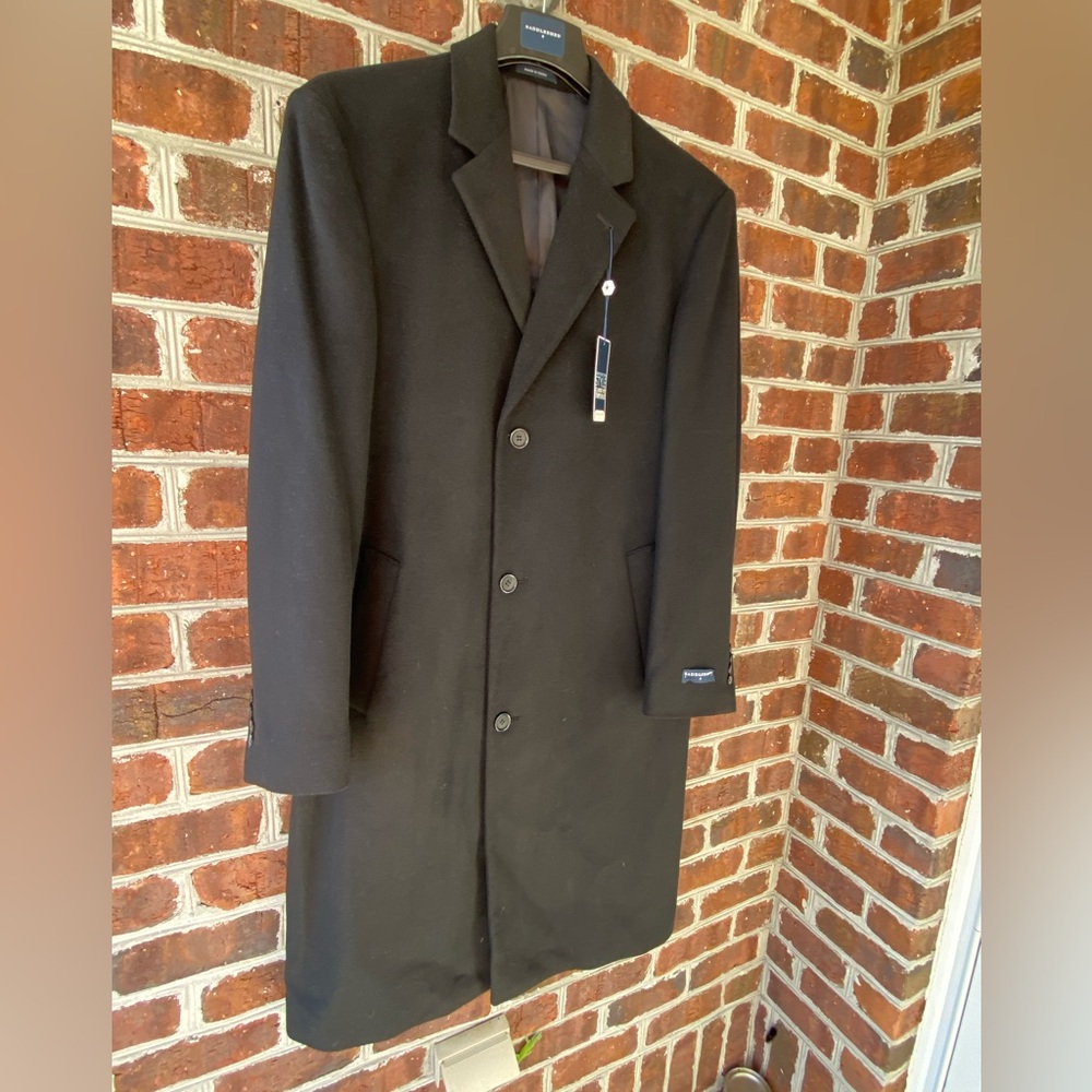 Saddlebred Men’s Black Wool Top Coat, Size 42R, NWT